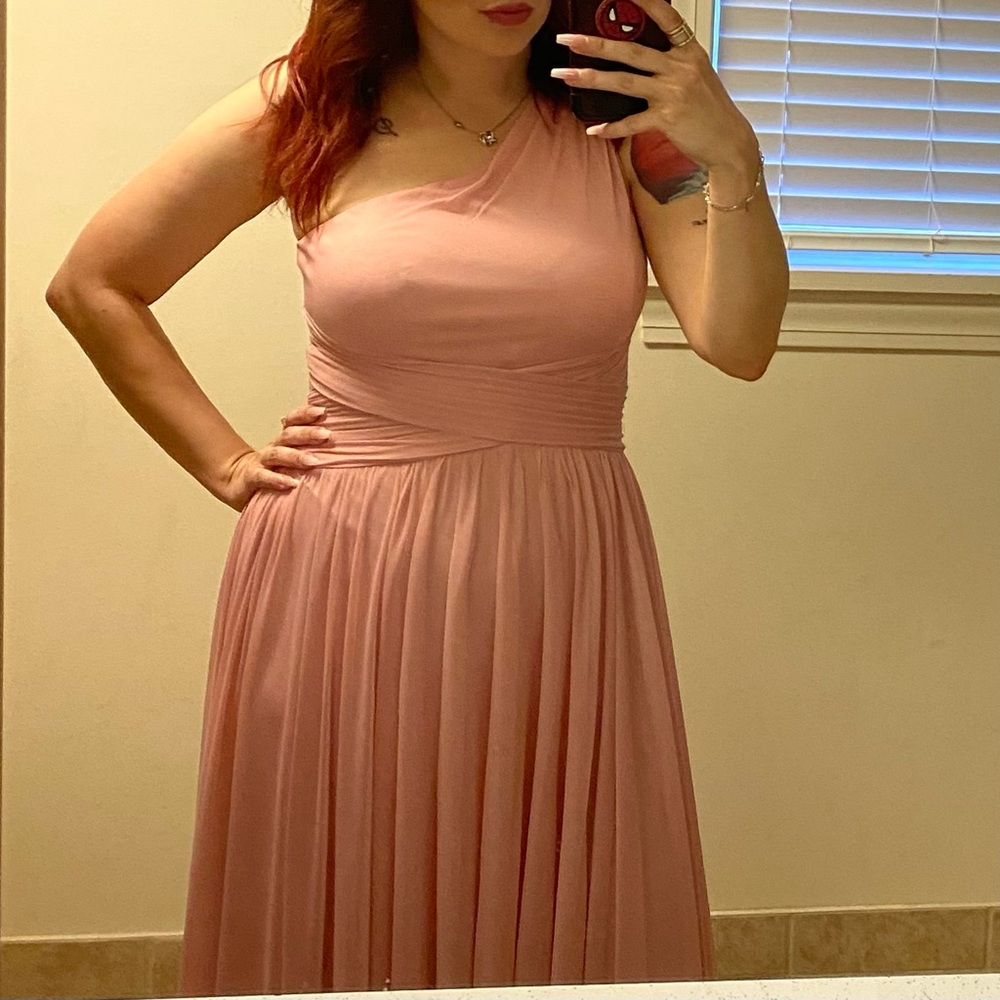David’s bridal ballet pink one shoulder bridesmaid dress